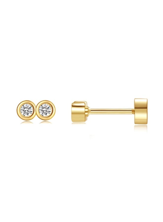 Ucanbe Trendy 14K Gold Plated CZ Flat Back Stud Earrings for Women – Dainty Small Screw Back Cartilage & Tragus Jewelry - Image 1